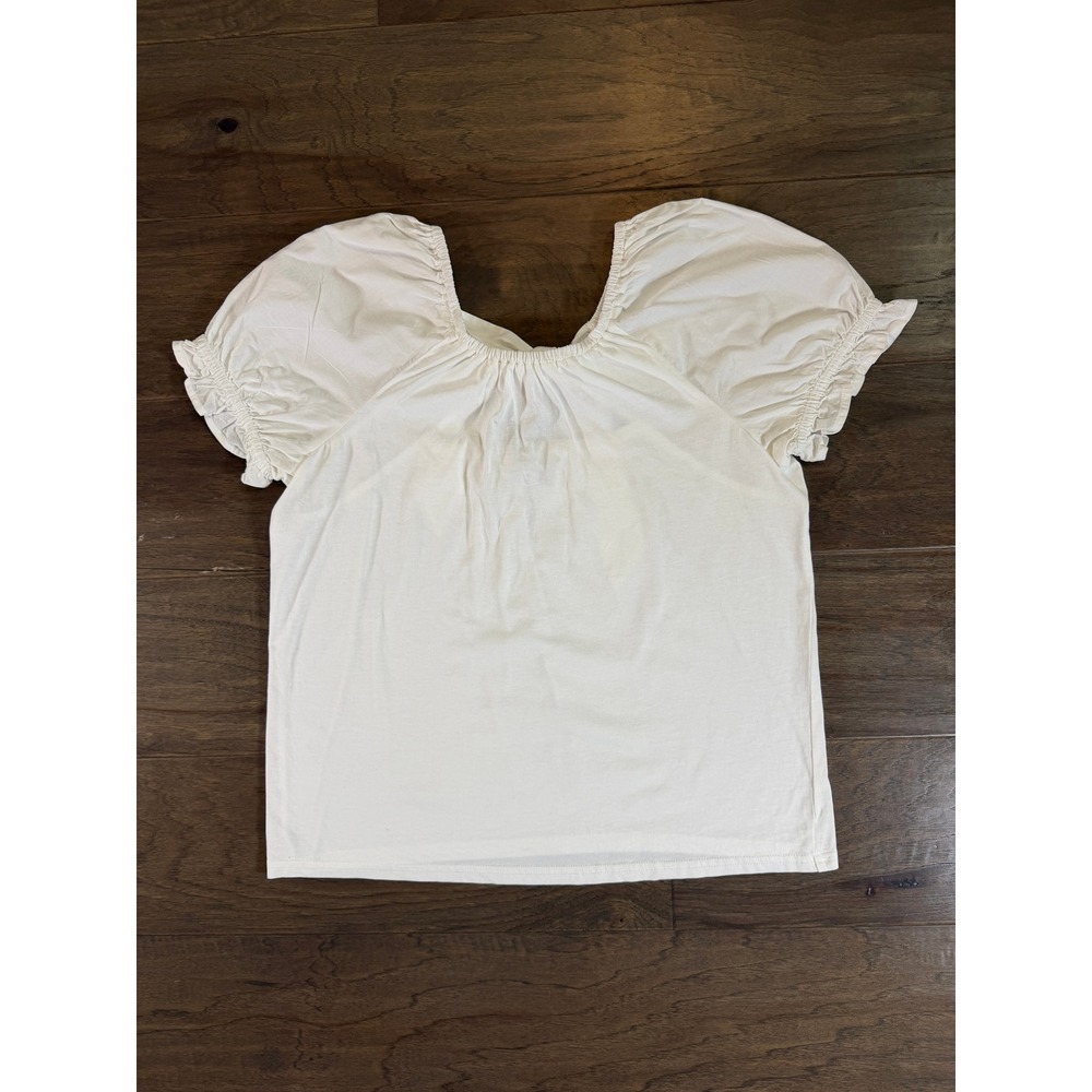 J.Crew Womens White Cotton Puff Sleeve Bow Back‎ Square Neck Top Small